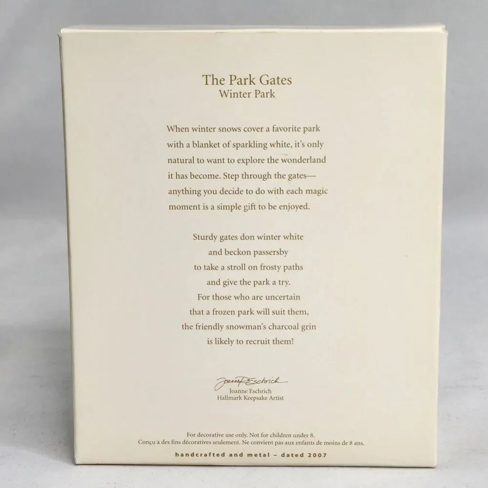 2007 Hallmark Keepsakes The Park Gates Winter Park Christmas Ornament Snowman